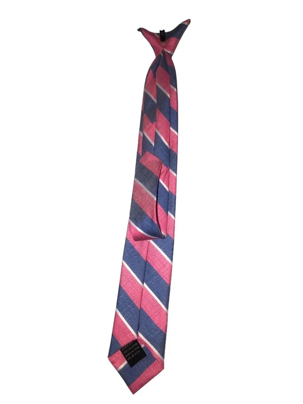 Pink & Blue Striped Polyester Neck Clip tie